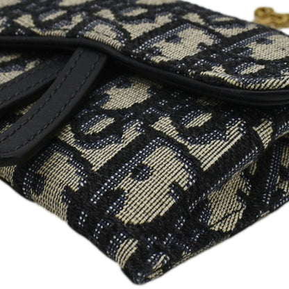 CHRISTIAN DIOR Nano Saddle Oblique Chain Wallet Navy Blue