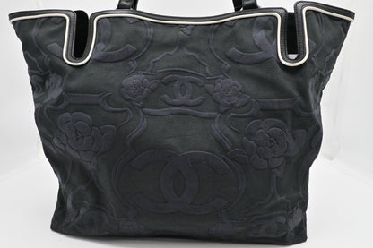 Chanel Camellia Tote in Black Canvas