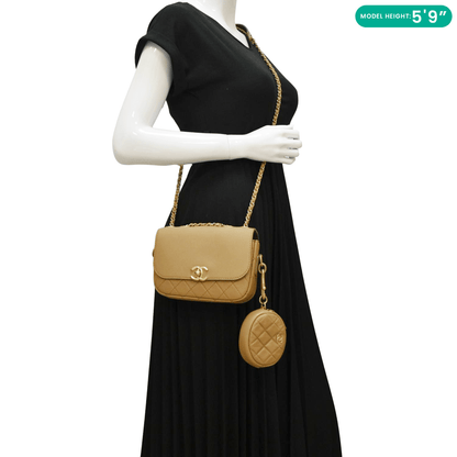 CHANEL Multi Pouching Flap With Coin Purse Quilted Calfskin Leather Crossbody Bag Brown