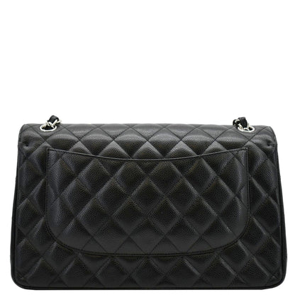 CHANEL Jumbo Double Flap Quilted Caviar Leather Shoulder Bag Black