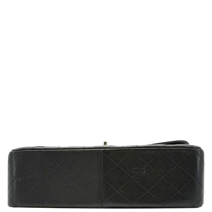 CHANEL Jumbo Double Flap Quilted Caviar Leather Shoulder Bag Black