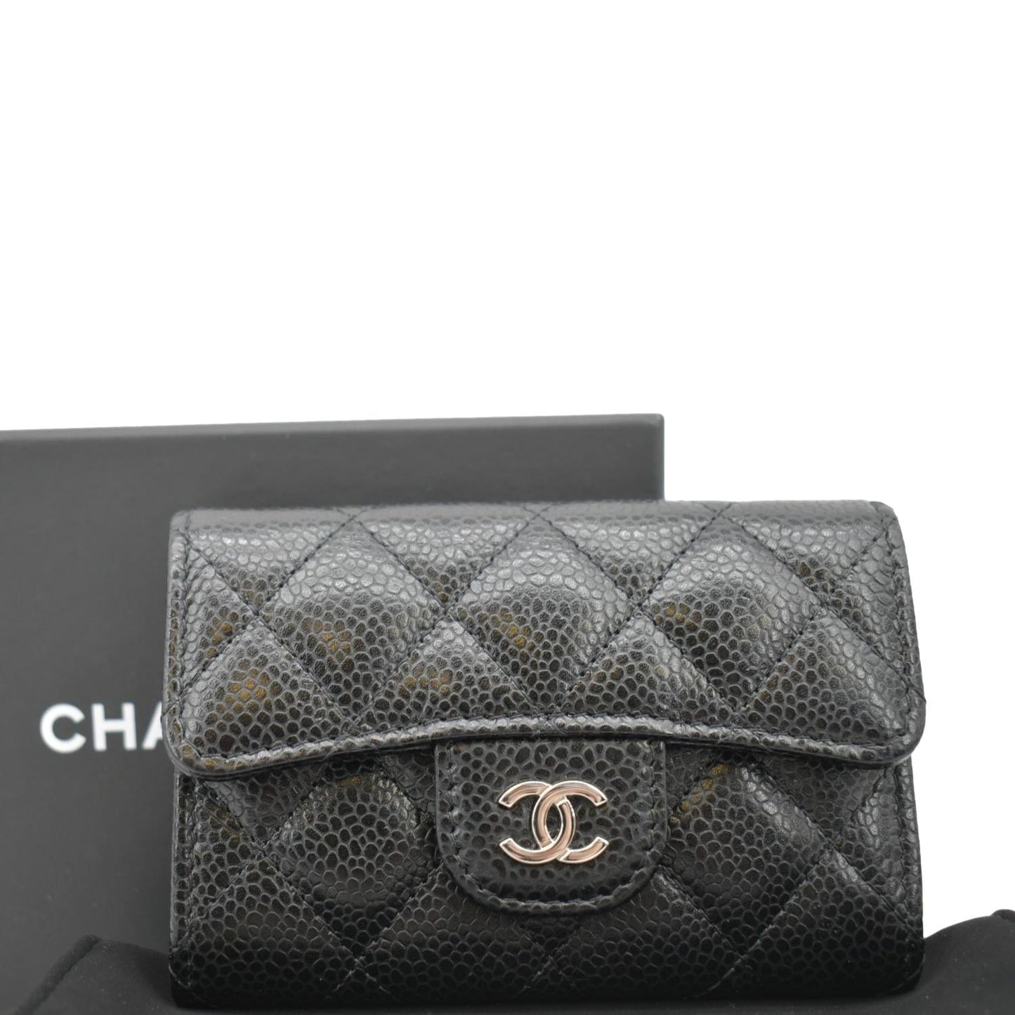 CHANEL Flap Quilted Caviar Leather Card Holder Black