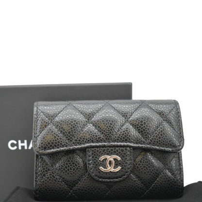 CHANEL Flap Quilted Caviar Leather Card Holder Black