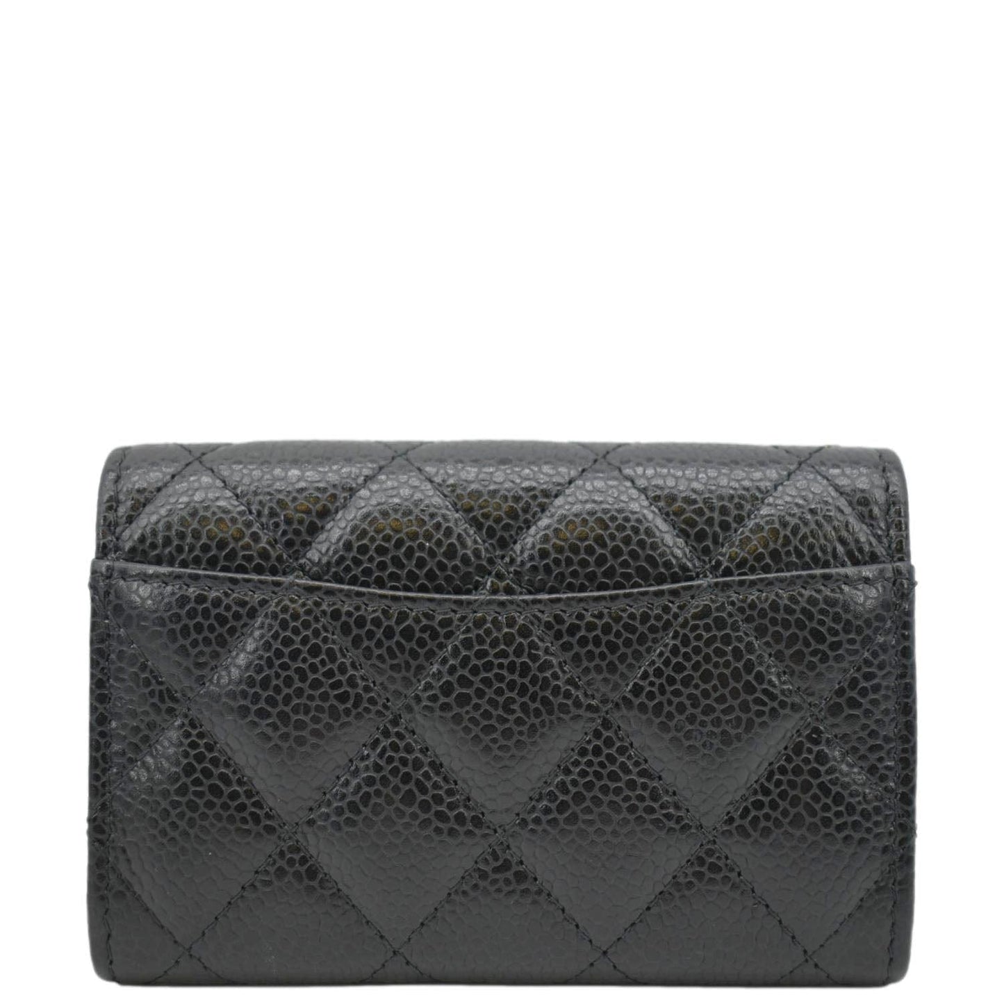 CHANEL Flap Quilted Caviar Leather Card Holder Black