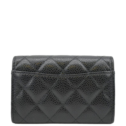 CHANEL Flap Quilted Caviar Leather Card Holder Black