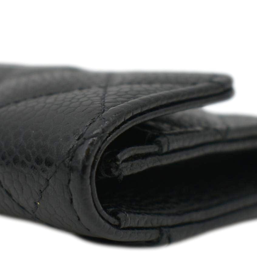CHANEL Flap Quilted Caviar Leather Card Holder Black