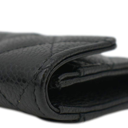 CHANEL Flap Quilted Caviar Leather Card Holder Black