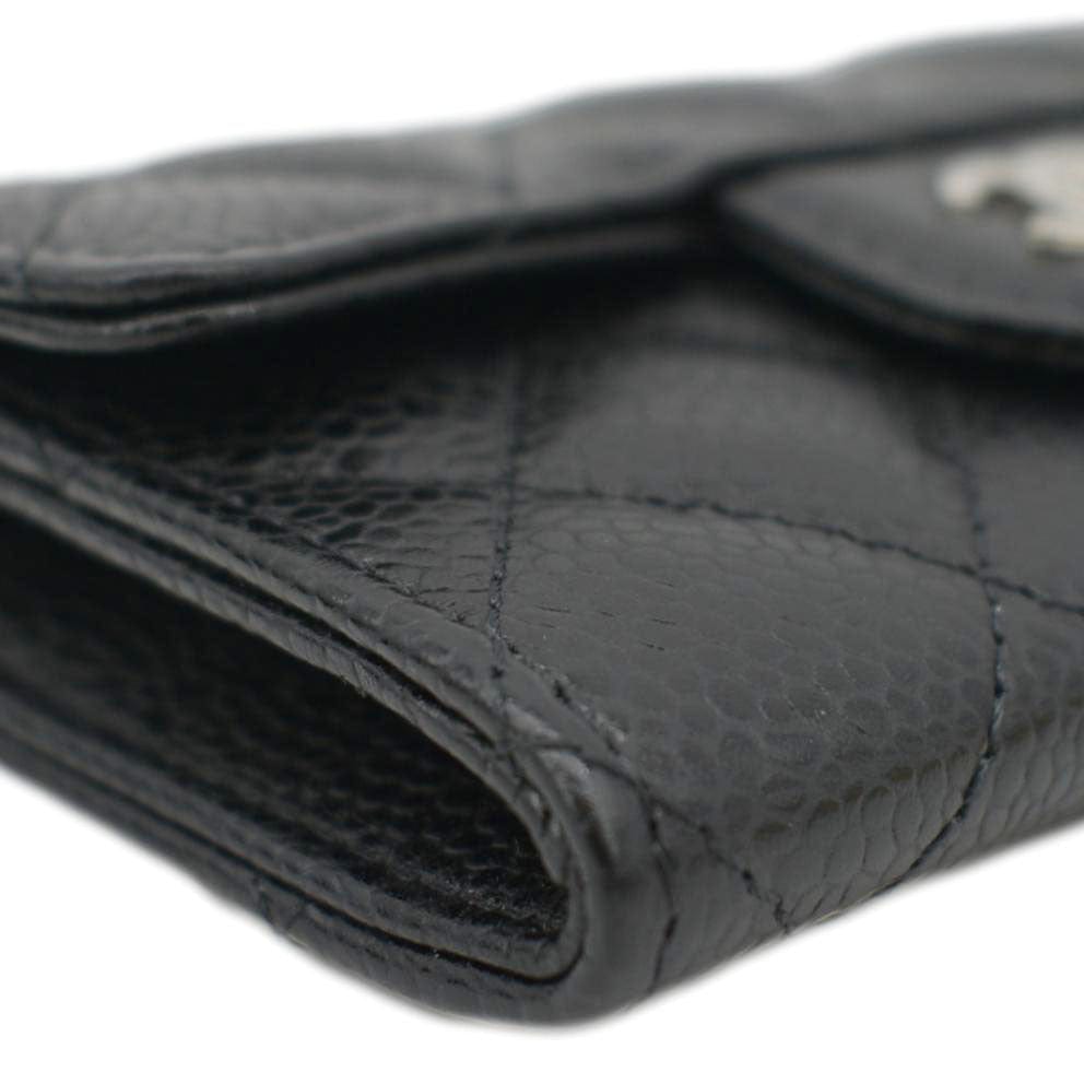 CHANEL Flap Quilted Caviar Leather Card Holder Black