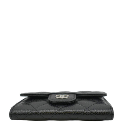 CHANEL Flap Quilted Caviar Leather Card Holder Black