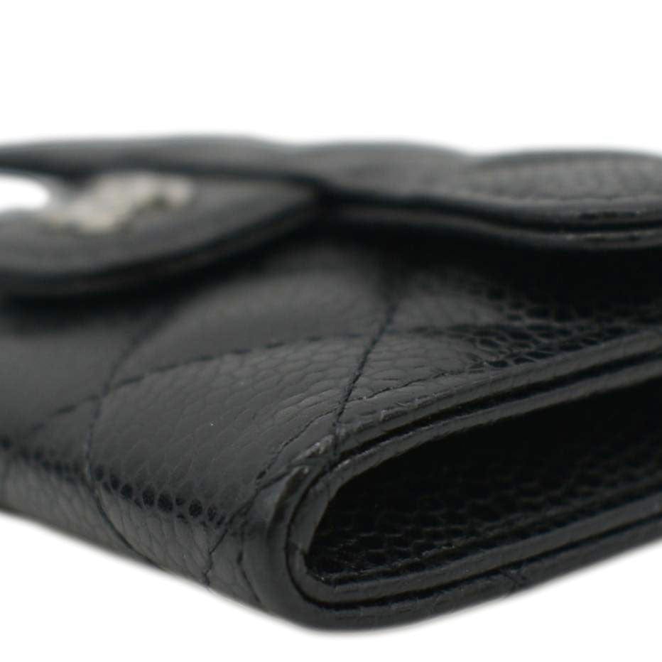 CHANEL Flap Quilted Caviar Leather Card Holder Black