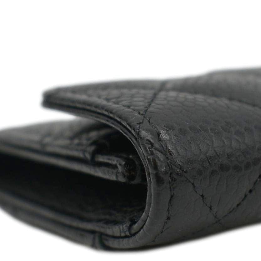 CHANEL Flap Quilted Caviar Leather Card Holder Black