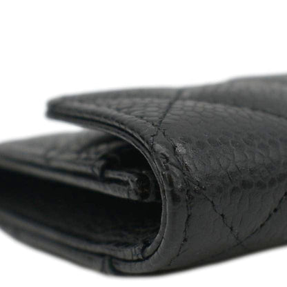 CHANEL Flap Quilted Caviar Leather Card Holder Black