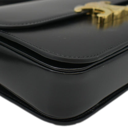 CELINE Classique Triomphe Medium Leather Shoulder Bag Black