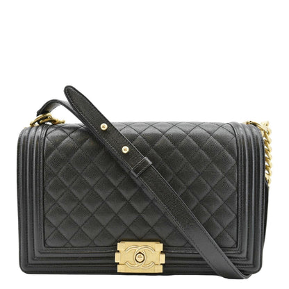 CHANEL Medium Boy Flap Caviar Quilted Leather Shoulder Bag Black