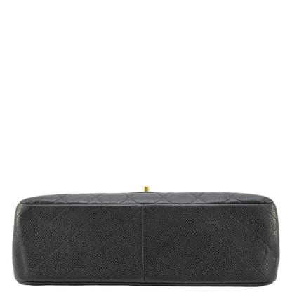 CHANEL Classic Jumbo Double Flap Quilted Caviar Leather Shoulder Bag Black