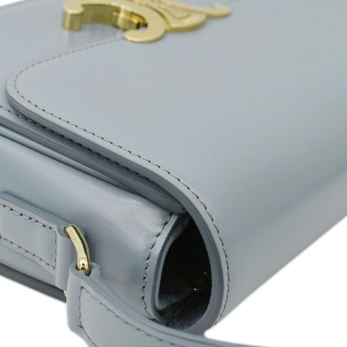 CELINE Teen Triomphe Leather Shoulder Bag Soft Pale Blue