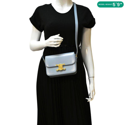 CELINE Teen Triomphe Leather Shoulder Bag Soft Pale Blue