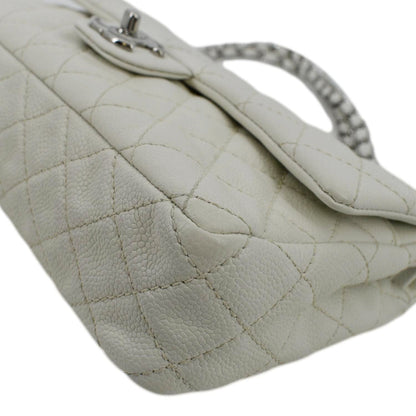 CHANEL Classic Double Flap Quilted Caviar Leather Shoulder Bag White