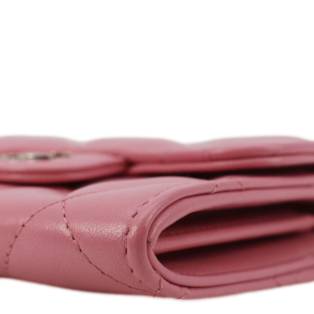 Chanel Classic Mini Flap Quilted Lambskin Leather Card Holder On Chain Pink