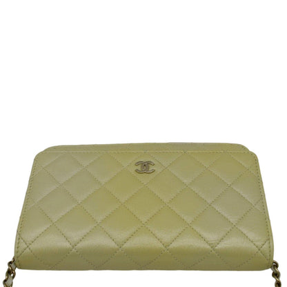 CHANEL WOC Quilted Leather Crossbody Bag Light Green