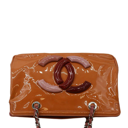 CHANEL Lipstick Medium Patent Vinyl Tote Bag Orange