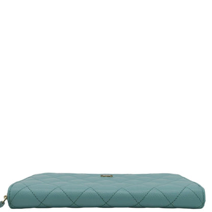 CHANEL Zip Around Quilted Caviar Leather Wallet Turquoise