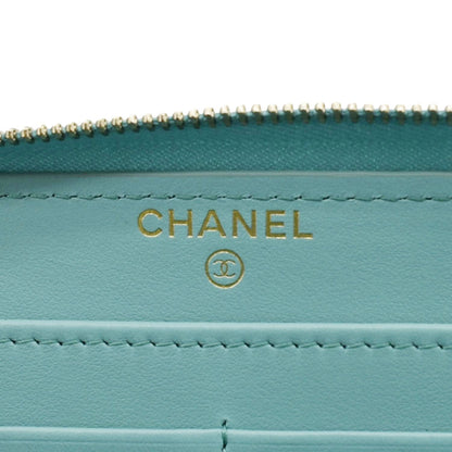 CHANEL Zip Around Quilted Caviar Leather Wallet Turquoise