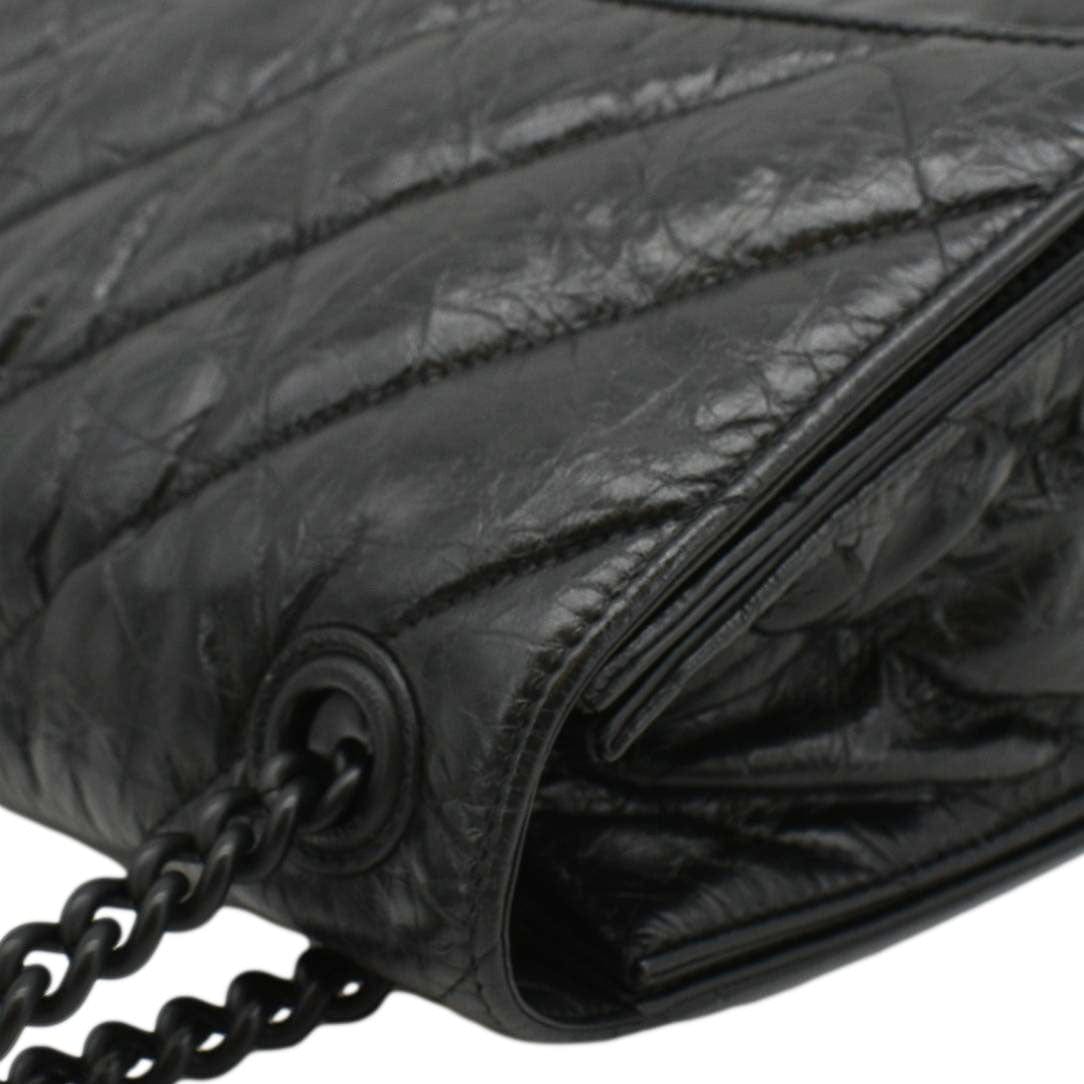 BALENCIAGA Hourglass Medium Crushed Leather Chain Wallet Shoulder Bag Black