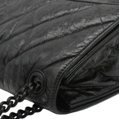 BALENCIAGA Hourglass Medium Crushed Leather Chain Wallet Shoulder Bag Black