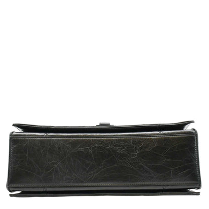 BALENCIAGA Hourglass Medium Crushed Leather Chain Wallet Shoulder Bag Black