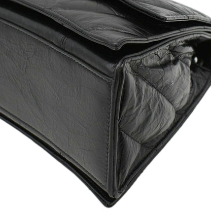 BALENCIAGA Hourglass Medium Crushed Leather Chain Wallet Shoulder Bag Black