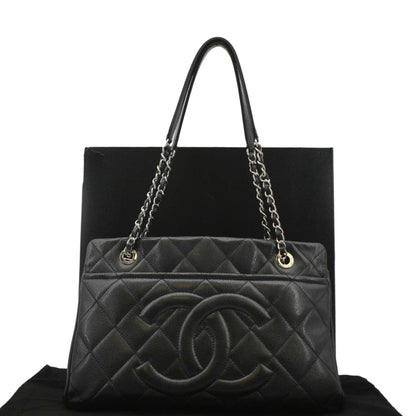CHANEL Timeless CC Soft Quilted Caviar Leather Shopping Tote Bag Black