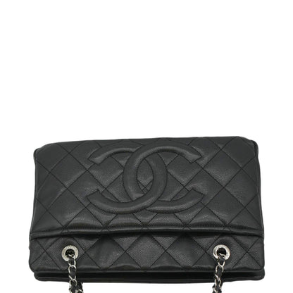 CHANEL Timeless CC Soft Quilted Caviar Leather Shopping Tote Bag Black
