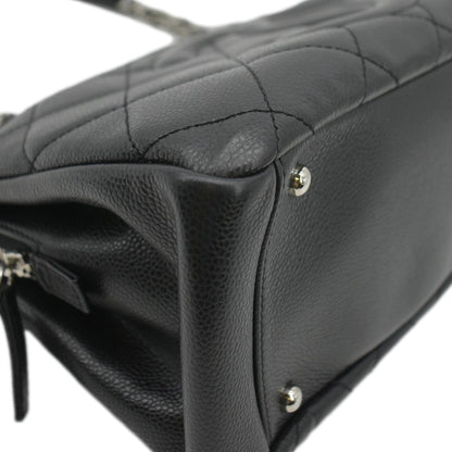 CHANEL Timeless CC Soft Quilted Caviar Leather Shopping Tote Bag Black