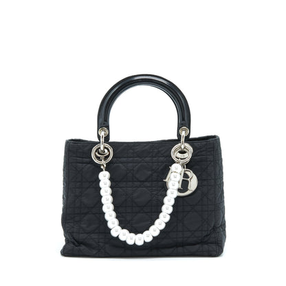 Dior Vintage Medium Lady Dior Nylon/Fabric Black