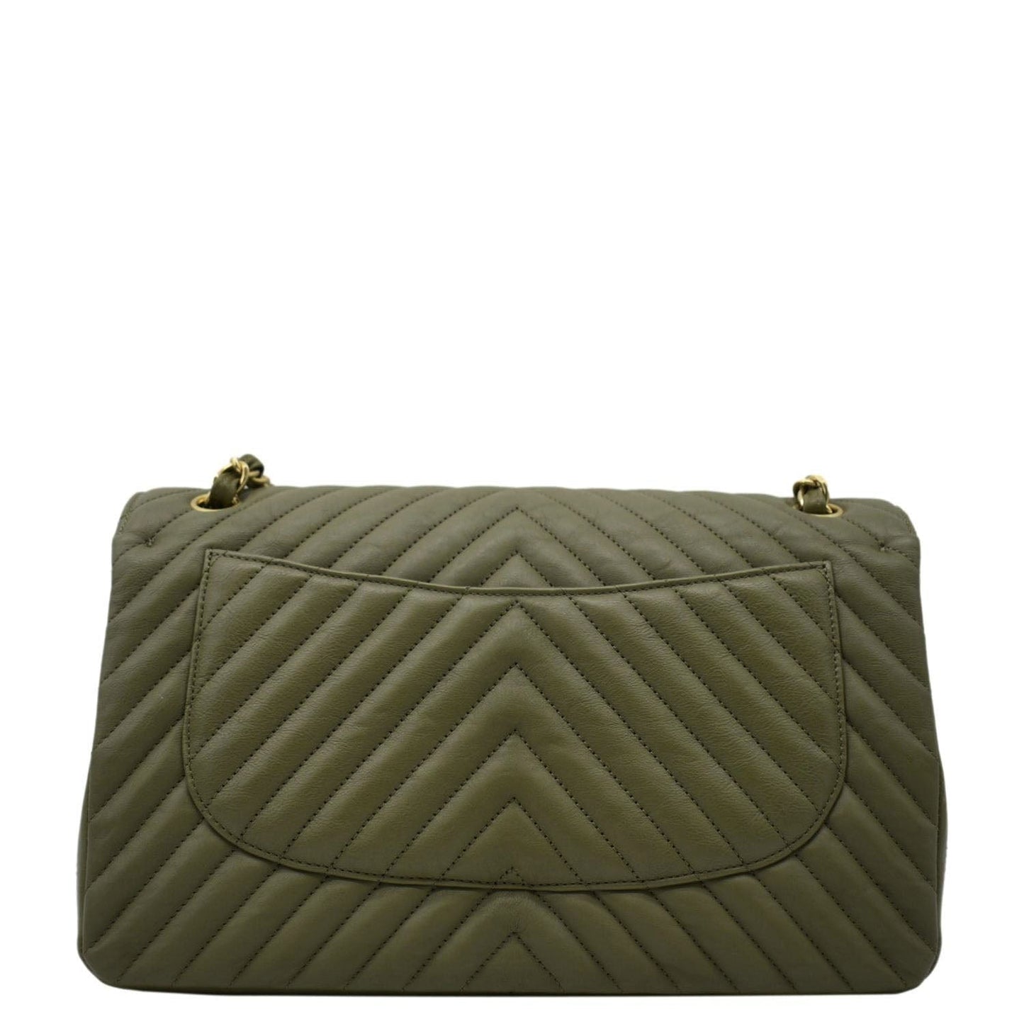 CHANEL Classic Jumbo Flap Chevron Leather Crossbody Bag Olive