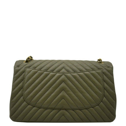 CHANEL Classic Jumbo Flap Chevron Leather Crossbody Bag Olive