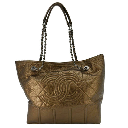 CHANEL Shopping in Moscow Quilted Calfskin Leather Tote Bag Bronze