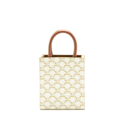 Celine Mini Vertical Tote Cabas In Triomphe Canvas/Calfskin White