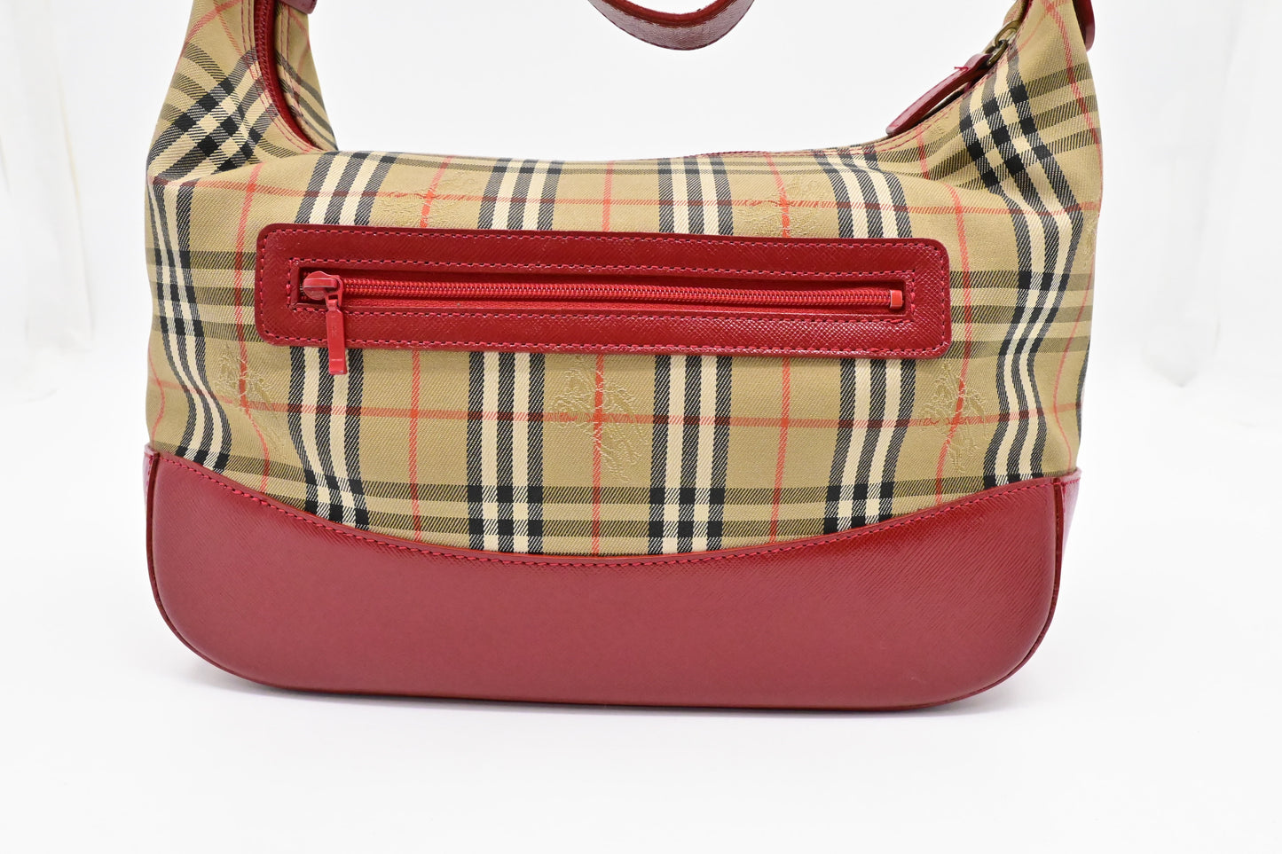 Burberry Shoulder Bag in Checked Canvas & Red Leather