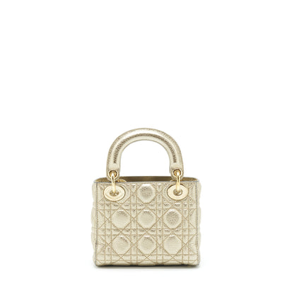 Dior Mini Lady Dior Supple Grained Calfskin Metallic Gold
