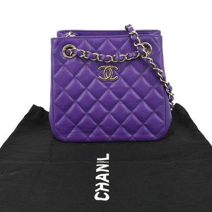 CHANEL CC Quilted Caviar Leather Tote Bucket Bag Purple