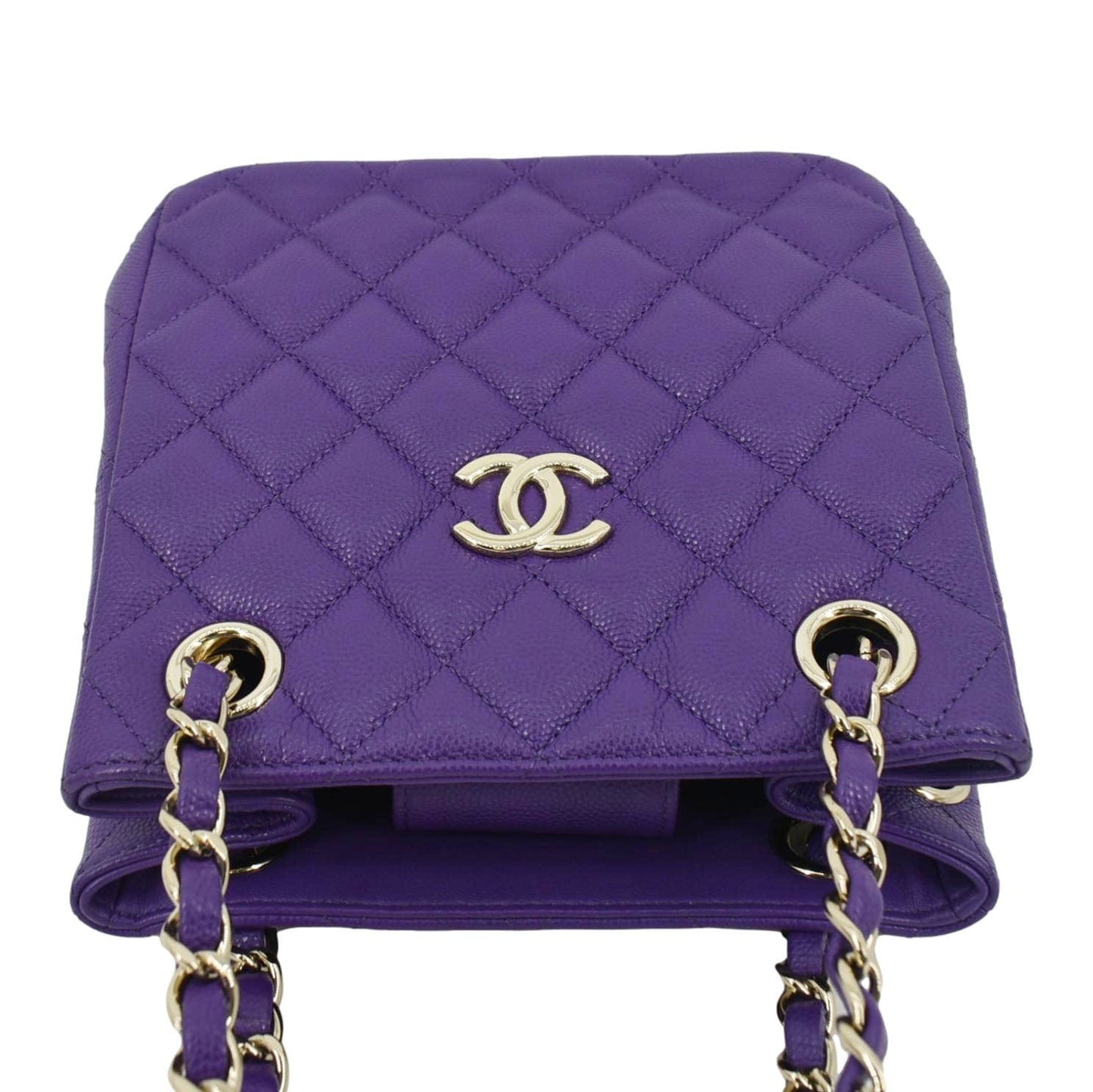 CHANEL CC Quilted Caviar Leather Tote Bucket Bag Purple