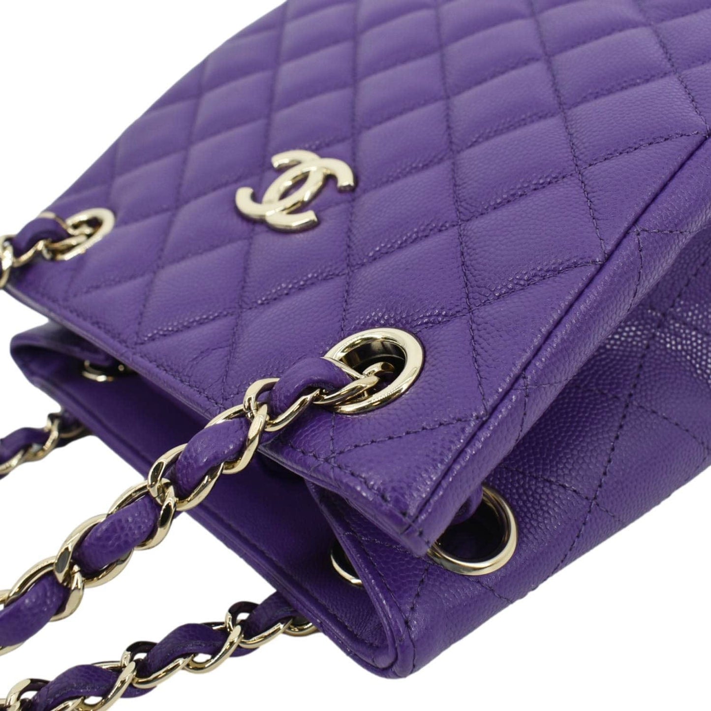 CHANEL CC Quilted Caviar Leather Tote Bucket Bag Purple