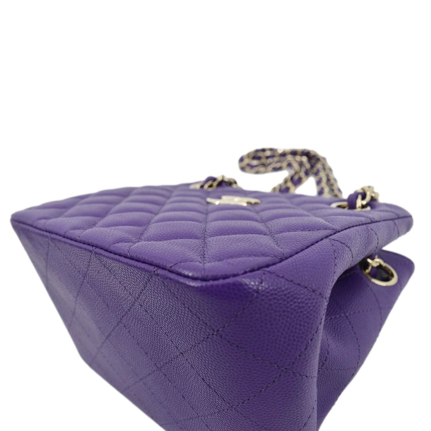 CHANEL CC Quilted Caviar Leather Tote Bucket Bag Purple