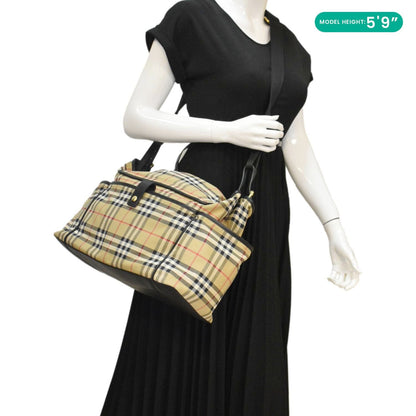 Luxury Burberry Vintage Check Flap Nylon Diaper Bag Beige