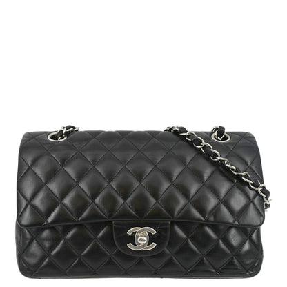 CHANEL Classic Medium Double Flap Leather Shoulder Bag Black