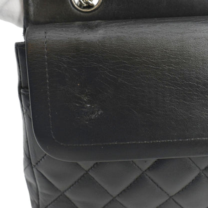 CHANEL Classic Medium Double Flap Leather Shoulder Bag Black