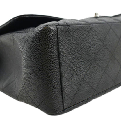 CHANEL Classic Maxi Single Flap Quilted Caviar Leather Shoulder Bag Black