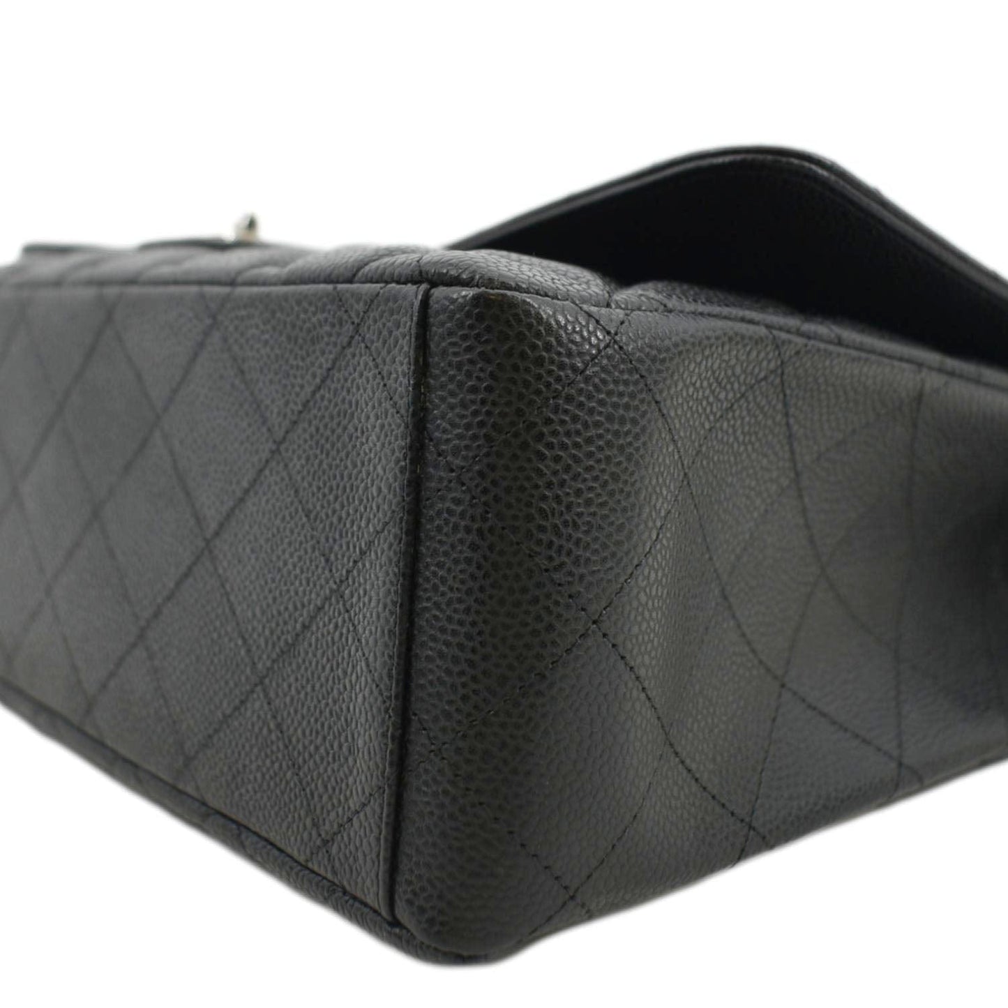CHANEL Classic Maxi Single Flap Quilted Caviar Leather Shoulder Bag Black